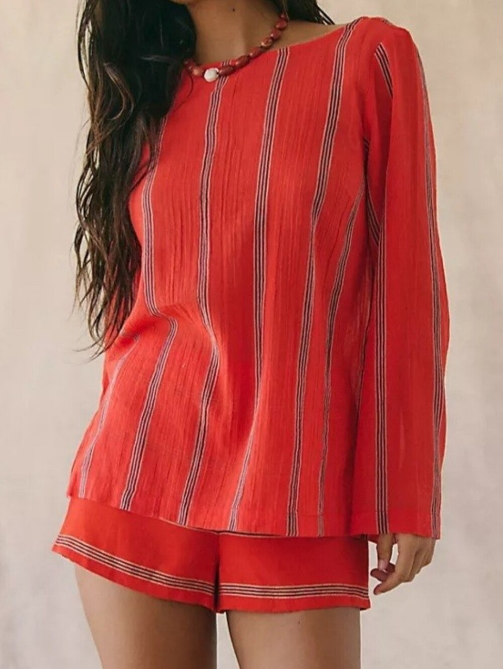 Free People Salt & Stripes Short Set , So Cute! New In Pkg, Med, Dk Orange/black